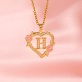 Collier floral breloque initiale | or