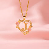Collier floral breloque initiale | or