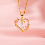 Collier floral breloque initiale | or