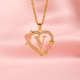 Collier floral breloque initiale | or