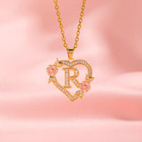 Collier floral breloque initiale | or