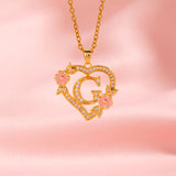 Collier floral breloque initiale | or