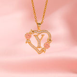 Collier floral breloque initiale | or