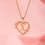 Collier floral breloque initiale | or