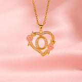Collier floral breloque initiale | or
