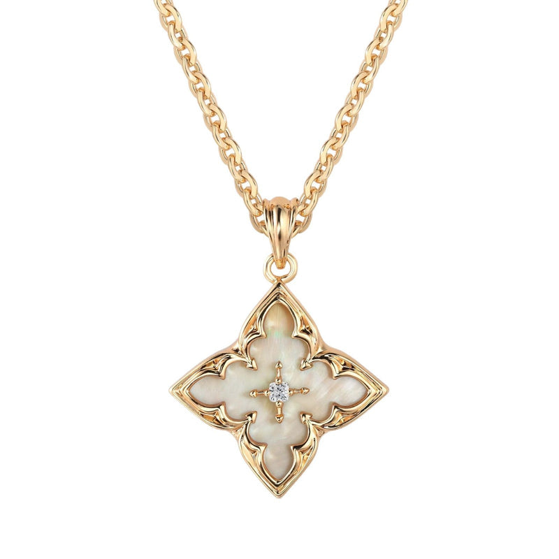 Collier blanc trèfle pendentif | or