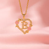 Collier floral breloque initiale | or