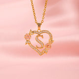 Collier floral breloque initiale | or