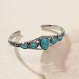 Bracelet turquoise goutte ouvert | or blanc