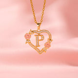 Collier floral breloque initiale | or