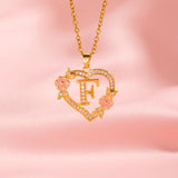 Collier floral breloque initiale | or