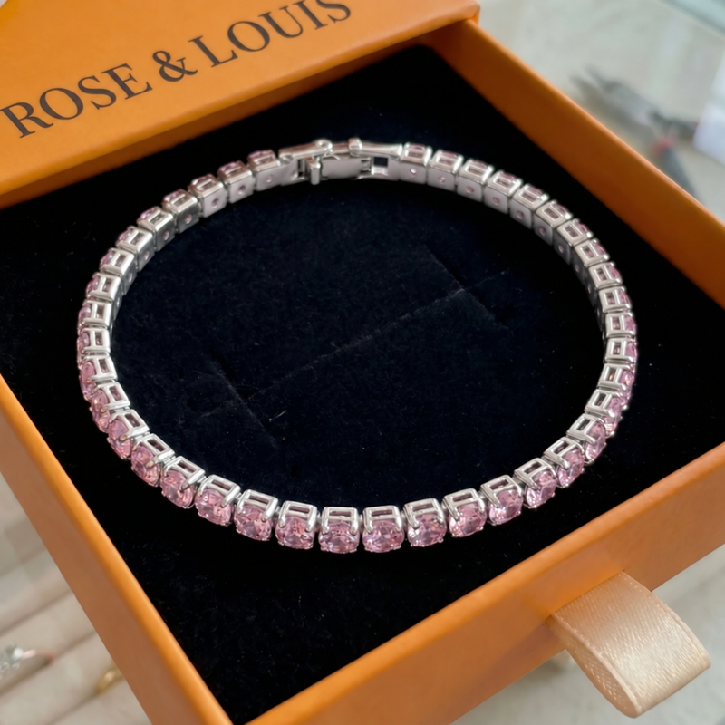 Bracelet saphir rose tennis | or blanc