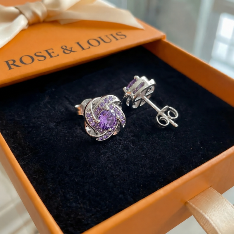 Boucles violet cristal nœud | or blanc