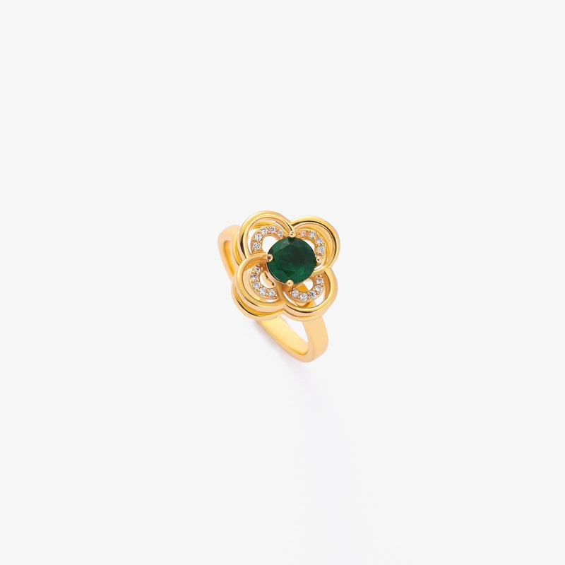 Bague trèfle halo émeraude pivotant | or