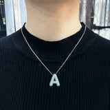 Collier bulle lettre initiale ensemble | or blanc