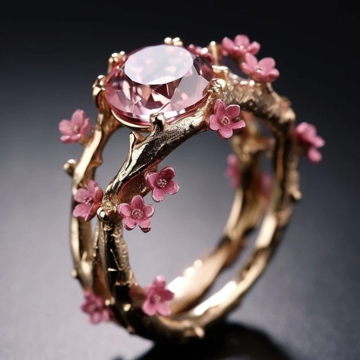 Bague élégant cristal rose fleur | or