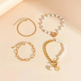 Lot de bracelets chic or 4 pièces serpent, perles & mailles | or