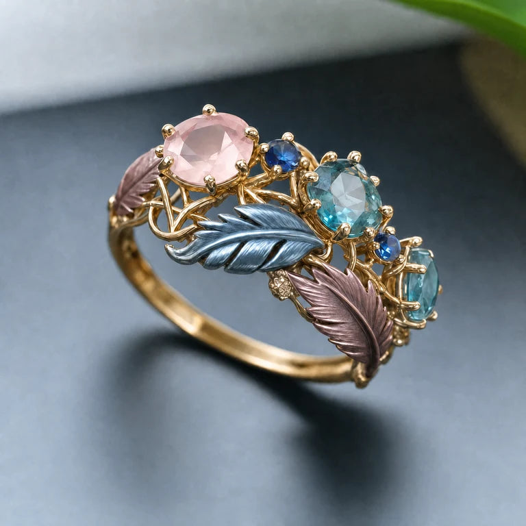 Bague ancien exotique plume cristal | or
