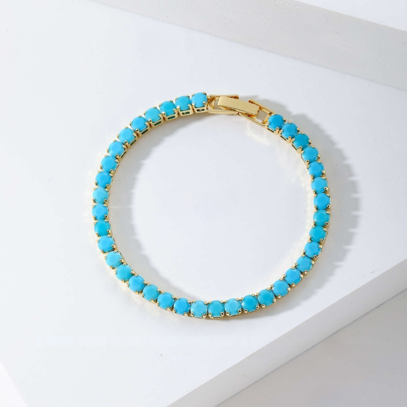 Bracelet turquoise rond tennis | or