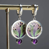 Boucles vintage bohème avec violet cristaux | or blanc