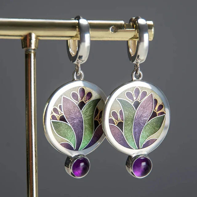 Boucles vintage bohème avec violet cristaux | or blanc