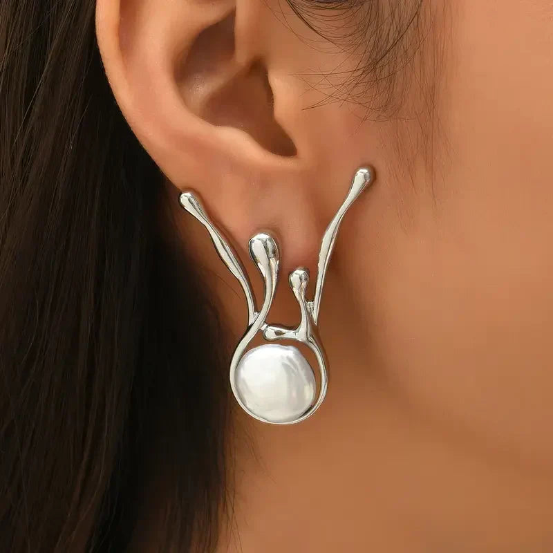 Boucles ancien irrégulier argent perle | or blanc