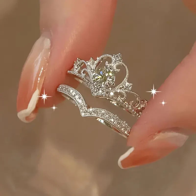 Lot de bagues brillant couronne argent | or blanc