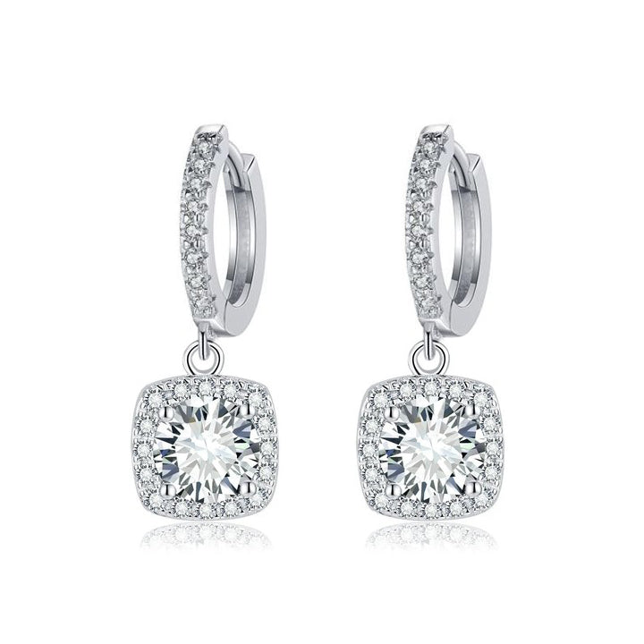 Boucles pendantes carré halo | or blanc